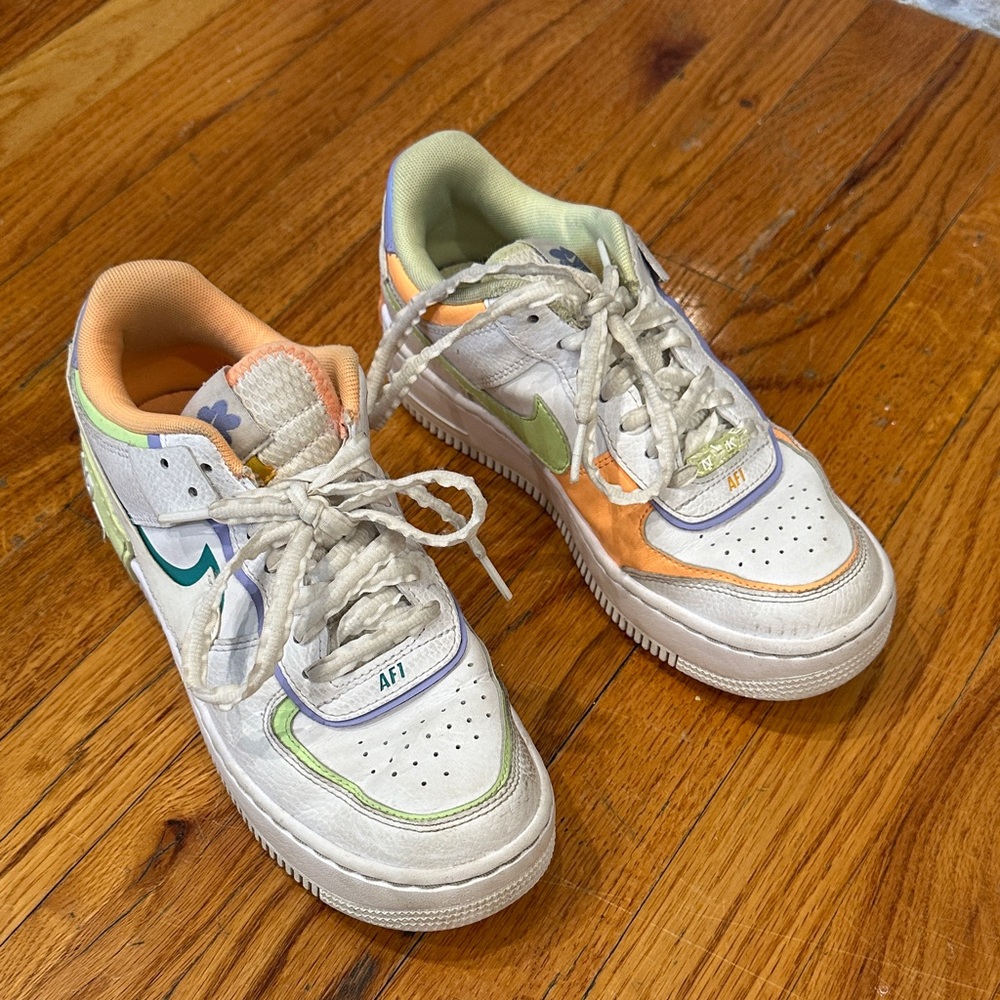 Nike Air AF1 Sneakers in Orange, Green, and White